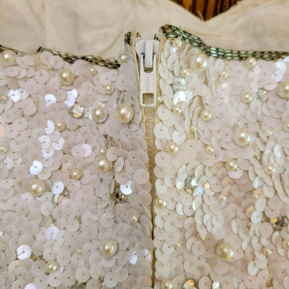 Vintage Saks Fifth Avenue Couture Pearl & Sequin Beaded Strapless Bustier Corset - Picture 6 of 16